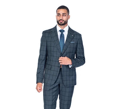 Modern Fit Tonal Check Suit - Hunter Green