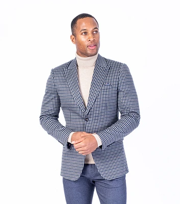 Mini Check Peak Lapel Blazer - Beige / Navy