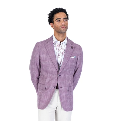 Plaid Textured Blazer - Burgundy