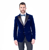 Solid Velvet Peak Lapel Blazer - Royal Blue