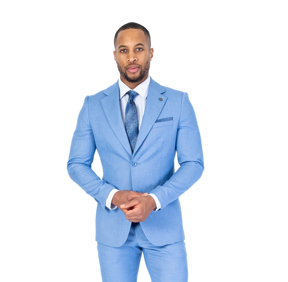 Modern Slim Fit Tonal Neat Suit - Light Blue