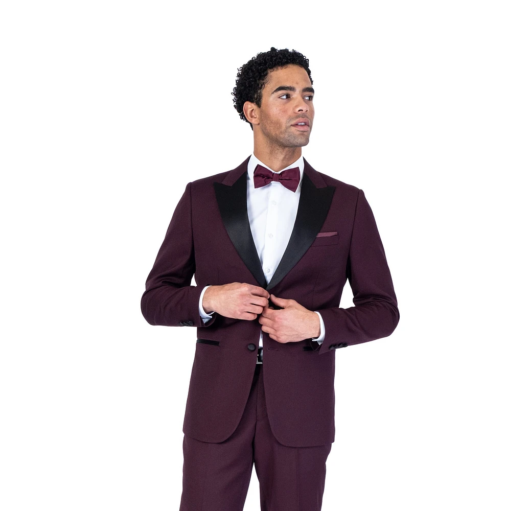 Tonal Diamond Textured Tuxedo - Burgundy