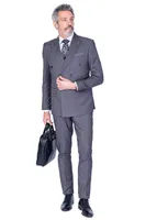 Double-Breasted Modern Slim Fit Pinstripe Suit - Grey