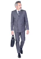 Double-Breasted Modern Slim Fit Pinstripe Suit - Grey