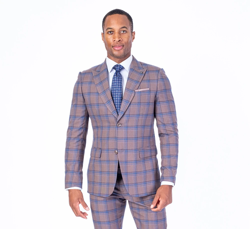 Modern Slim Fit Check Suit - Tan