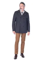 Wool Textured Peacoat - Charcoal