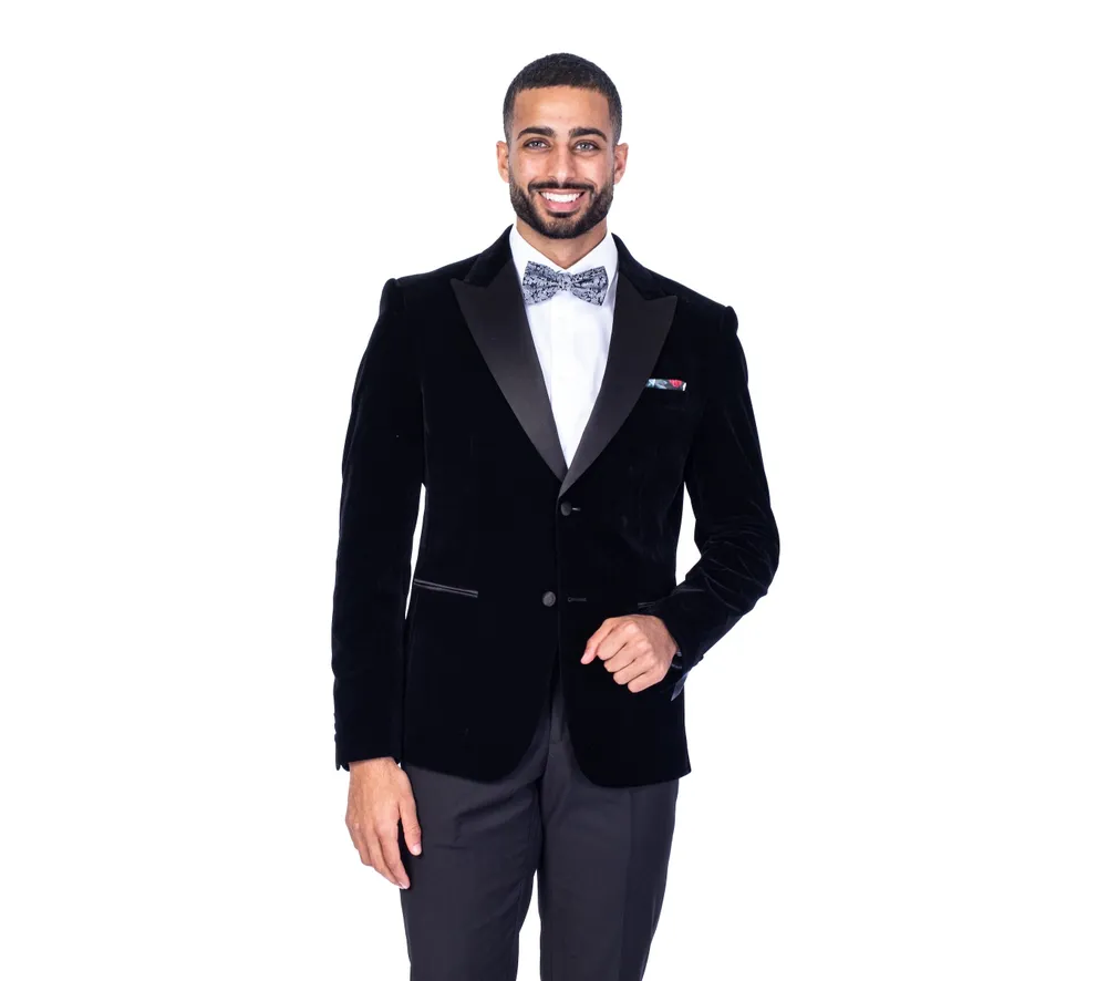 Solid Velvet Peak Lapel Blazer - Black