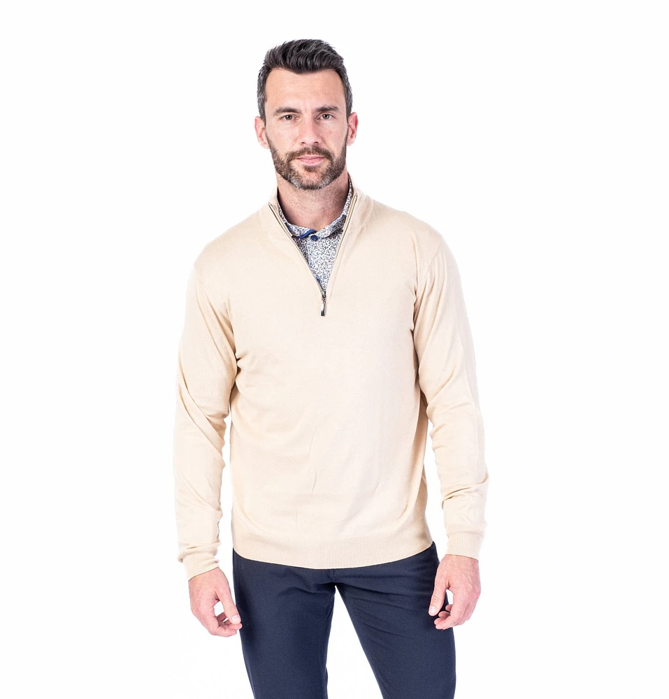 Italian Half-Zip Solid Mock Neck Sweater