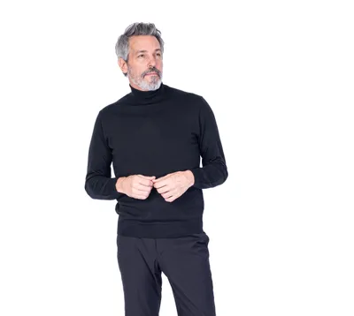 Solid Cash/Cotton Turtleneck Knit