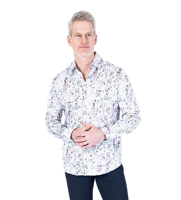 Modern Floral Print "Petal" Sport Shirt - Purple