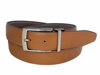 Reversible Silver Buckle Contrast Stitch Belt - Tan / Brown