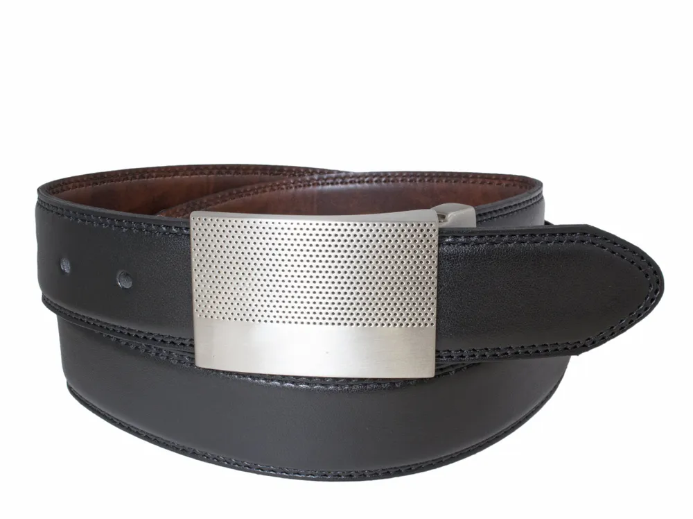 Reversible Silver Plaque Belt - Black / Brown