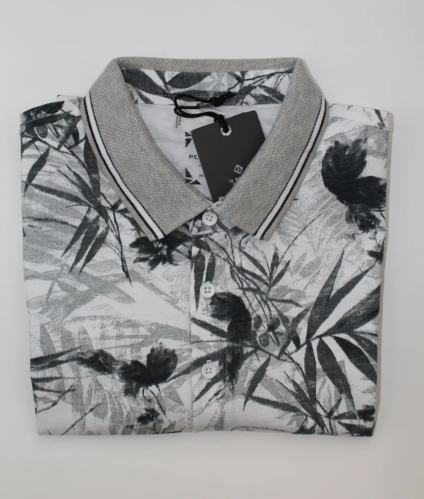 Cotton Floral Polo - Grey