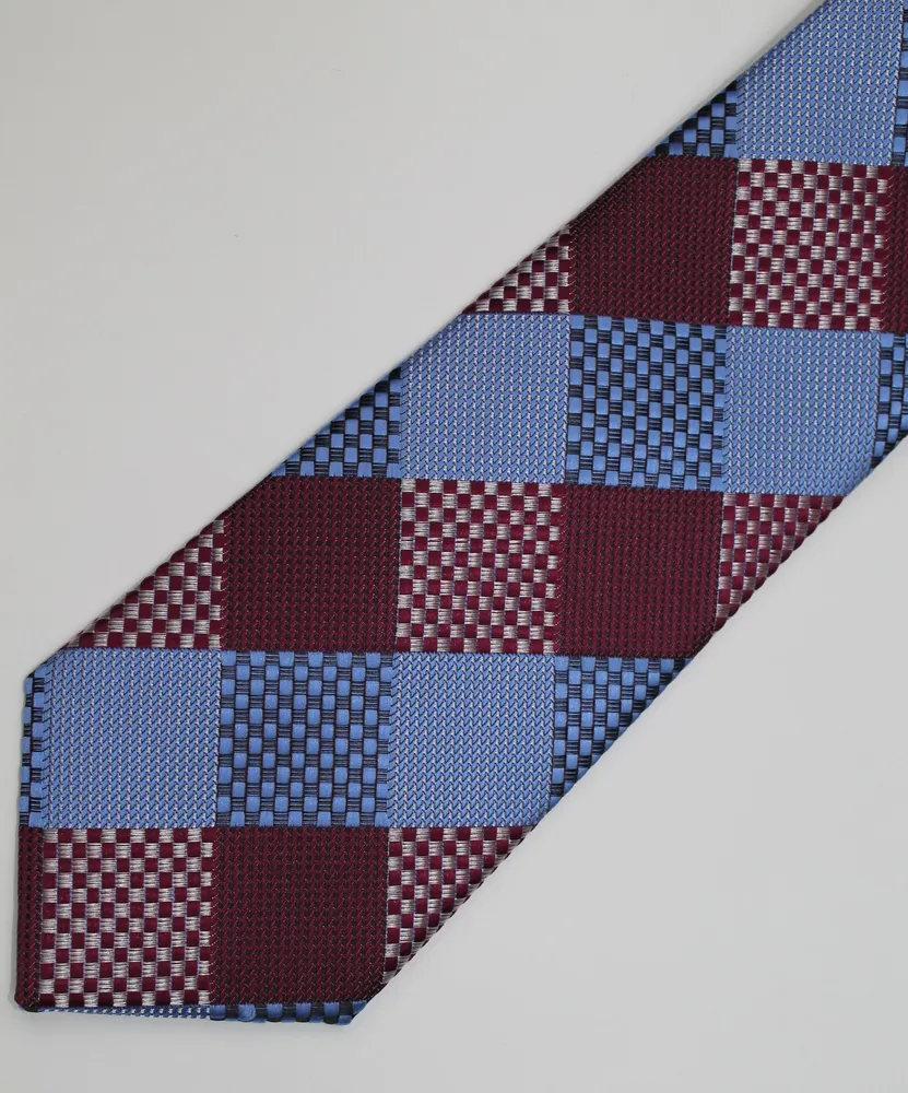 Poly/Silk Check Tie - Burgundy / Blue