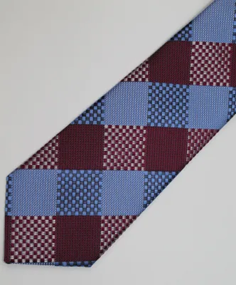 Poly/Silk Check Tie - Burgundy / Blue