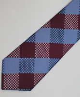 Poly/Silk Check Tie - Burgundy / Blue