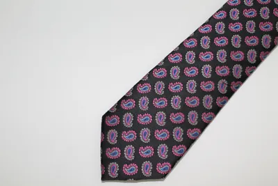 Poly/Silk Small Paisley Tie - Black / Pink