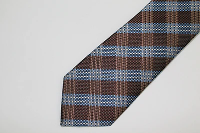 Pure Silk Large Plaid Tie - Brown / Blue