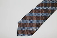 Pure Silk Large Plaid Tie - Brown / Blue