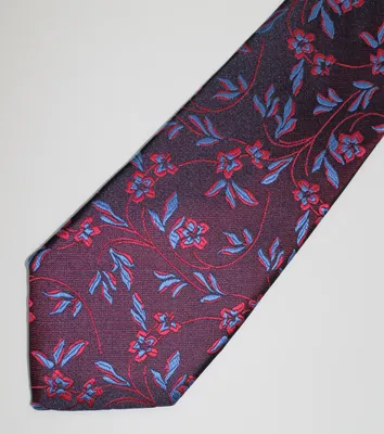 Poly/Silk Floral Tie - Burgundy / Blue