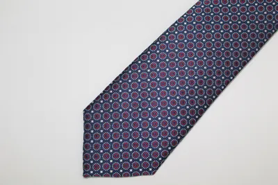 Pure Silk Geometrical Tie - Navy / Burgundy