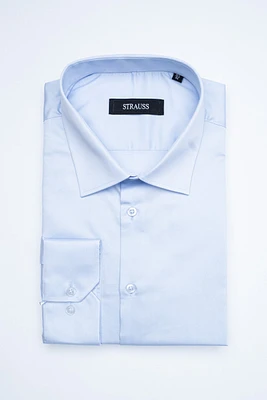 Cotton Satin Finish Solid Dress Shirt - Light Blue