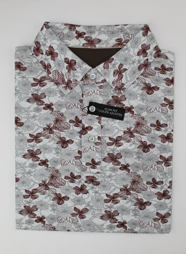 Floral Print Polo - Burgundy