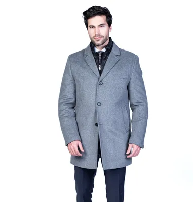 Solid Wool/Cashmere Topcoat with Zip Out Collar