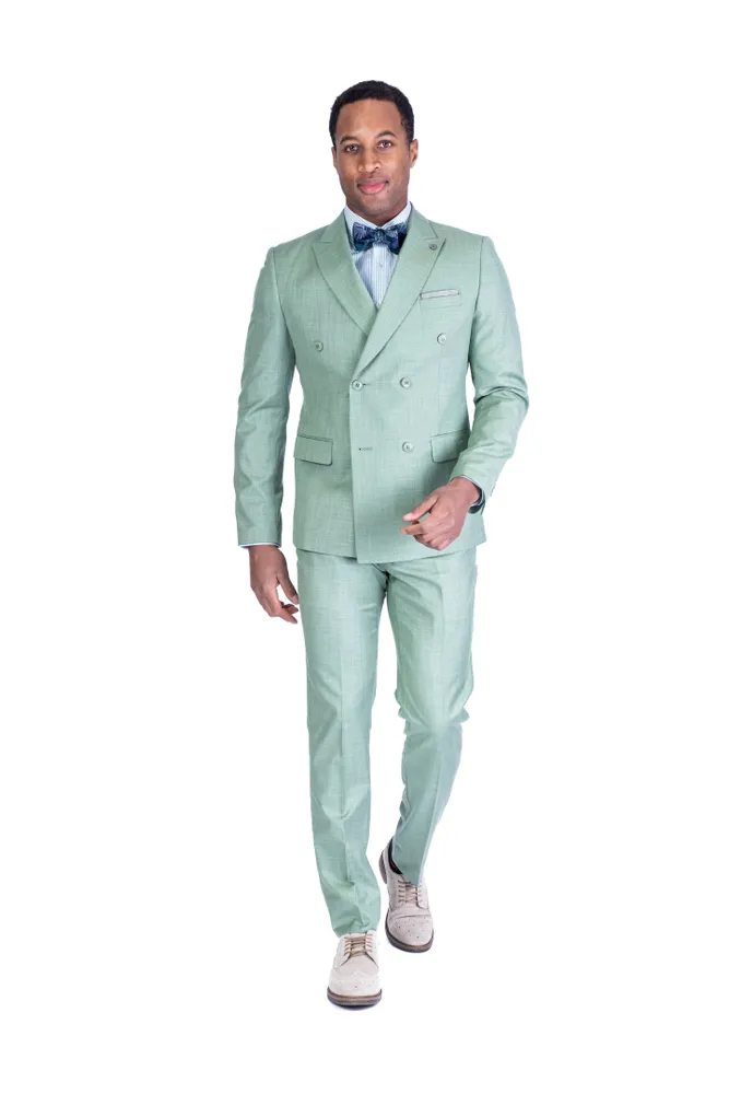 Double-Breasted Modern Slim Fit Suit - Green