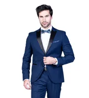 Solid Slim Fit Peak Lapel Tuxedo - Blue