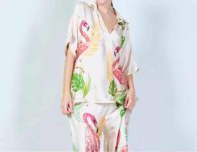 Flamingo Fun Silk Blouse