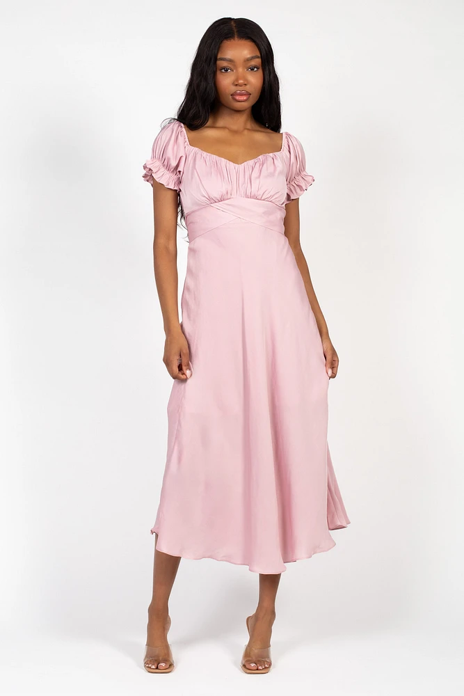 Cindy Satin Off-The-Shoulder Midi Dress