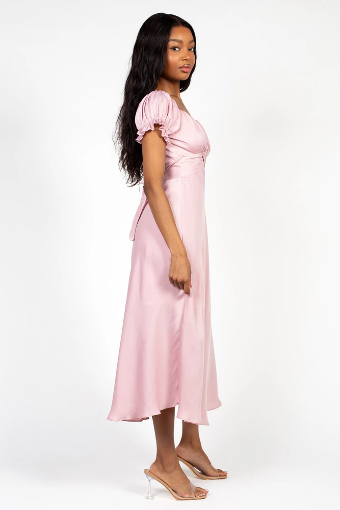 Cindy Satin Off-The-Shoulder Midi Dress