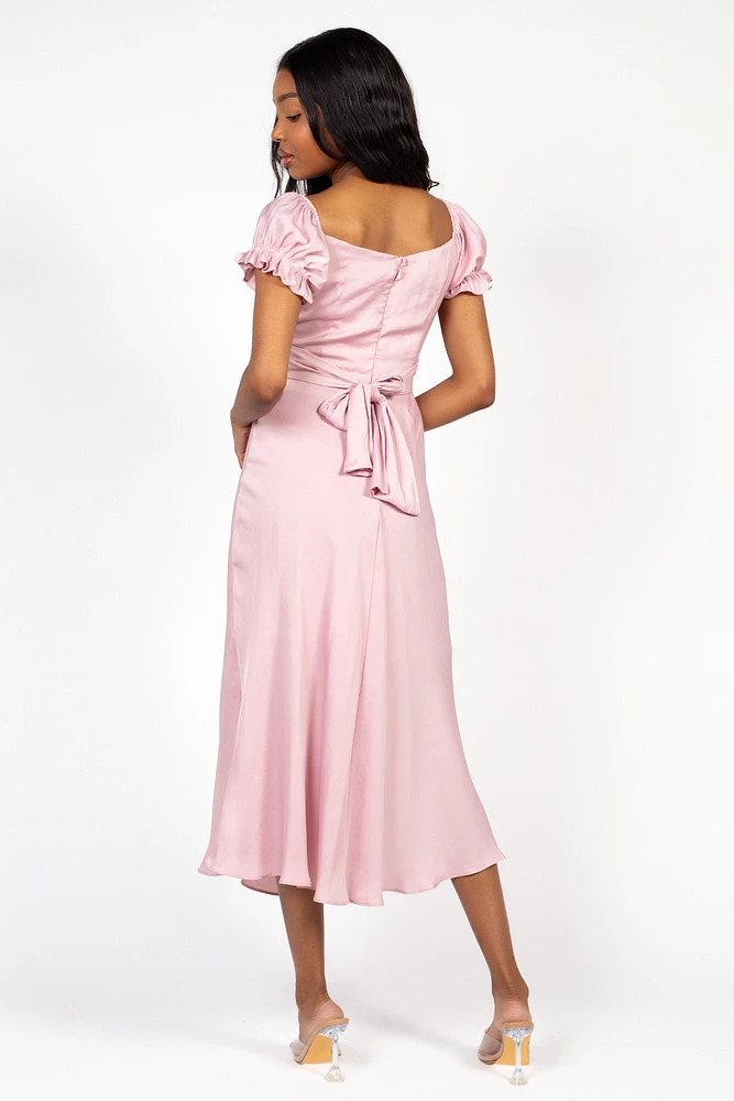 Cindy Satin Off-The-Shoulder Midi Dress