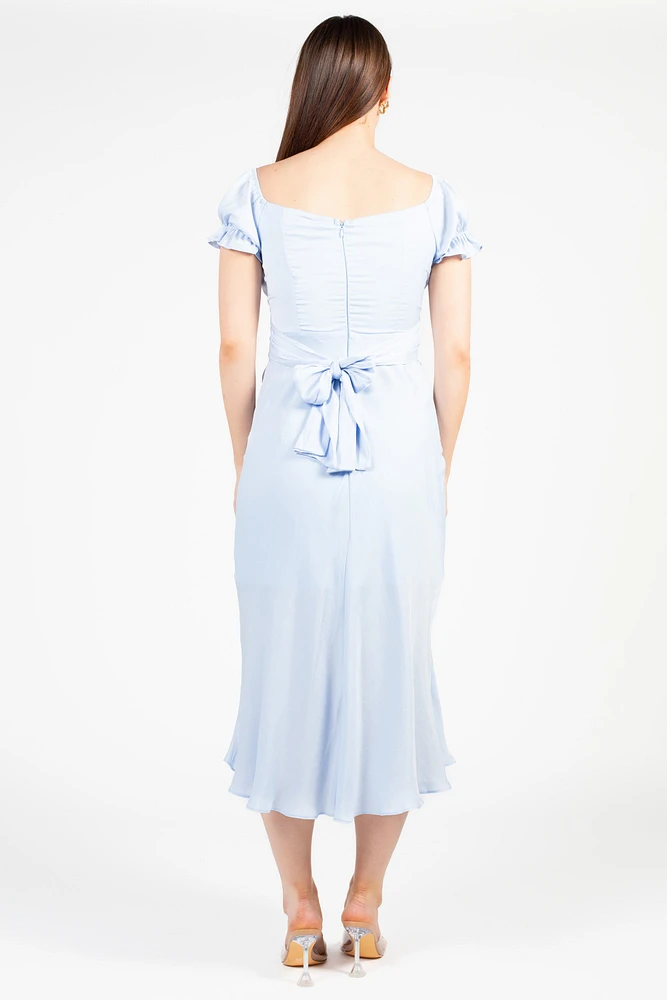 Cindy Satin Off-The-Shoulder Midi Dress