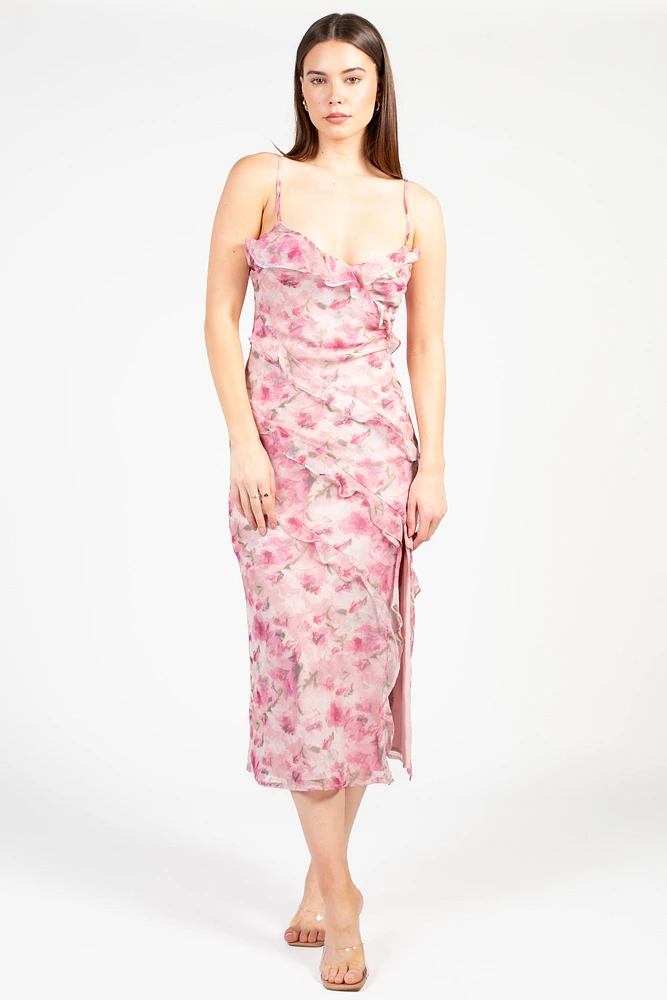Maribelle Floral Ruffle Midi Dress