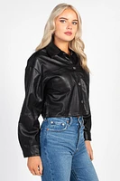 Avery Cropped Faux Leather Shacket