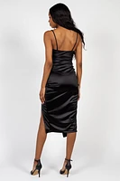 Amaya Side Slit Satin Midi Dress