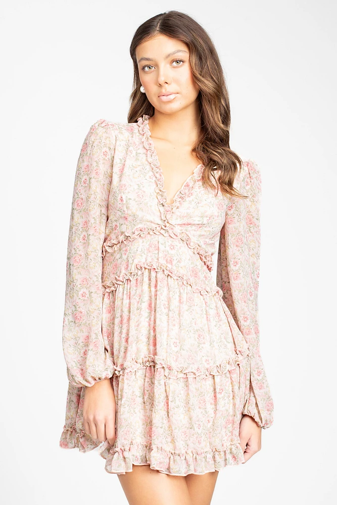 Madison Floral Ruffle Trim Mini Dress