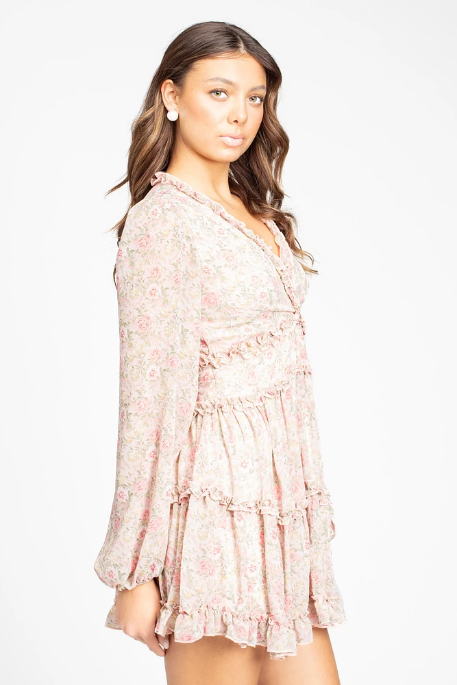 Madison Floral Ruffle Trim Mini Dress