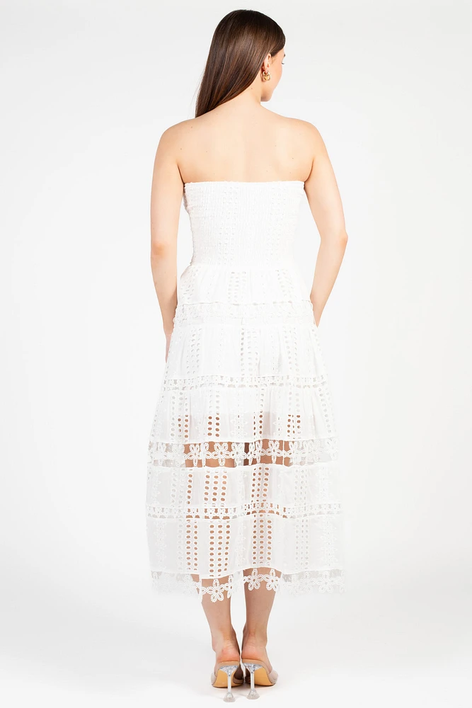 Mia Strapless Eyelet Midi Dress