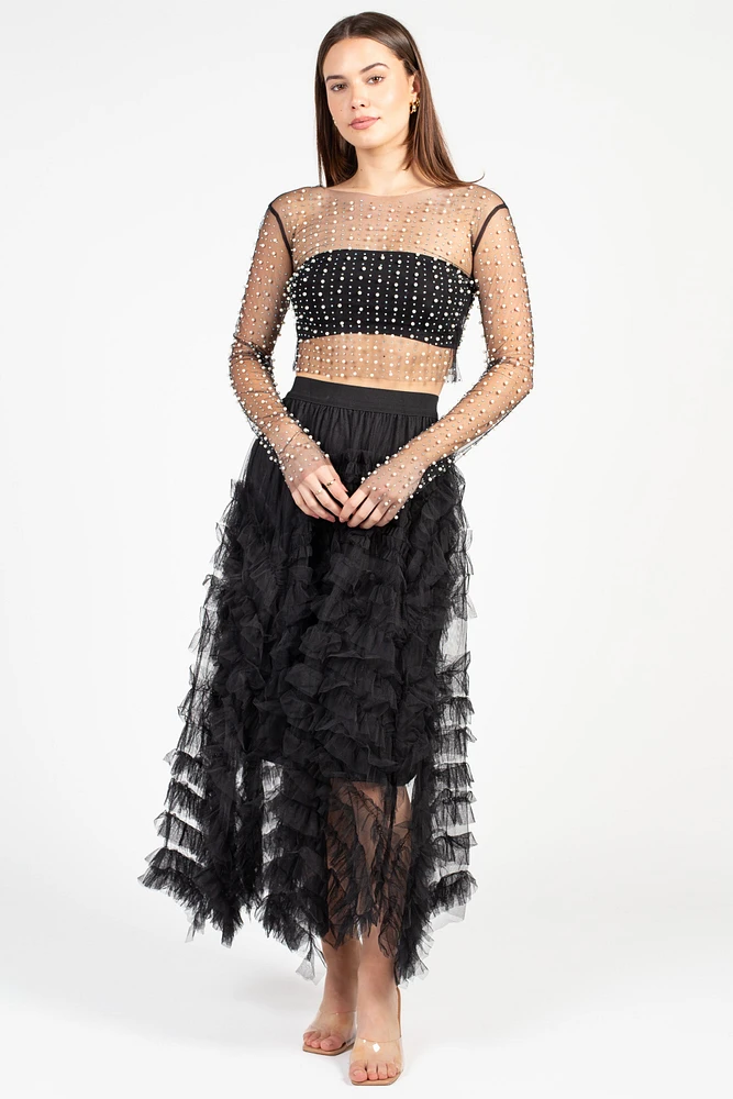 Rylee Pearl Embellished Crop Blouse