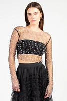 Rylee Pearl Embellished Crop Blouse