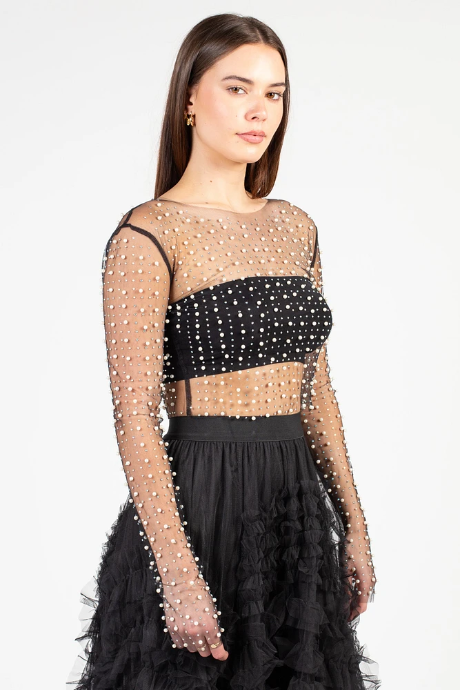 Rylee Pearl Embellished Crop Blouse