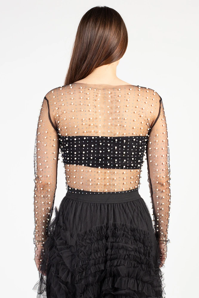 Rylee Pearl Embellished Crop Blouse