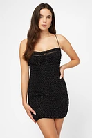 Beata Rhinestone Ruched Mesh Mini Dress