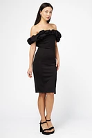 Coralie Off The Shoulder Ruffle Trim Midi Dress
