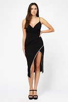 Venetia Rhinestone Trim Slit Midi Dress
