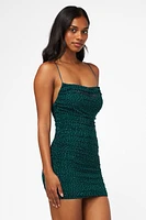 Beata Rhinestone Ruched Mesh Mini Dress