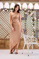 Alora Pleated Shimmer Hi Lo Maxi Dress